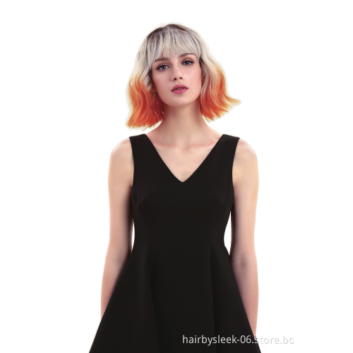 Ombre Synthetic Wig  Dark to orange Wig Short Natural Wave BOB front heat resistant loose with bangs short wig synthetic